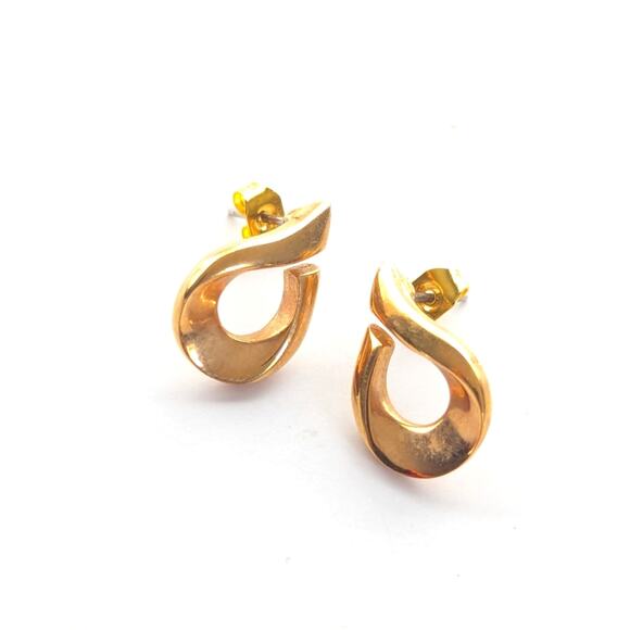 Vintage Amway Gold Tone Minimalist Open Swirl Hook Pierced Post Stud Earrings - Picture 1 of 4